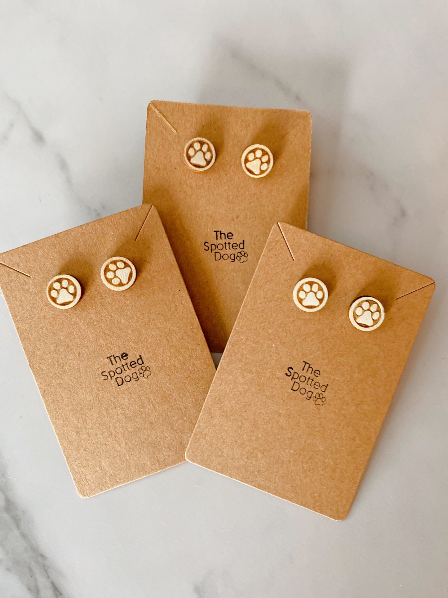 Wood paw print stud earring