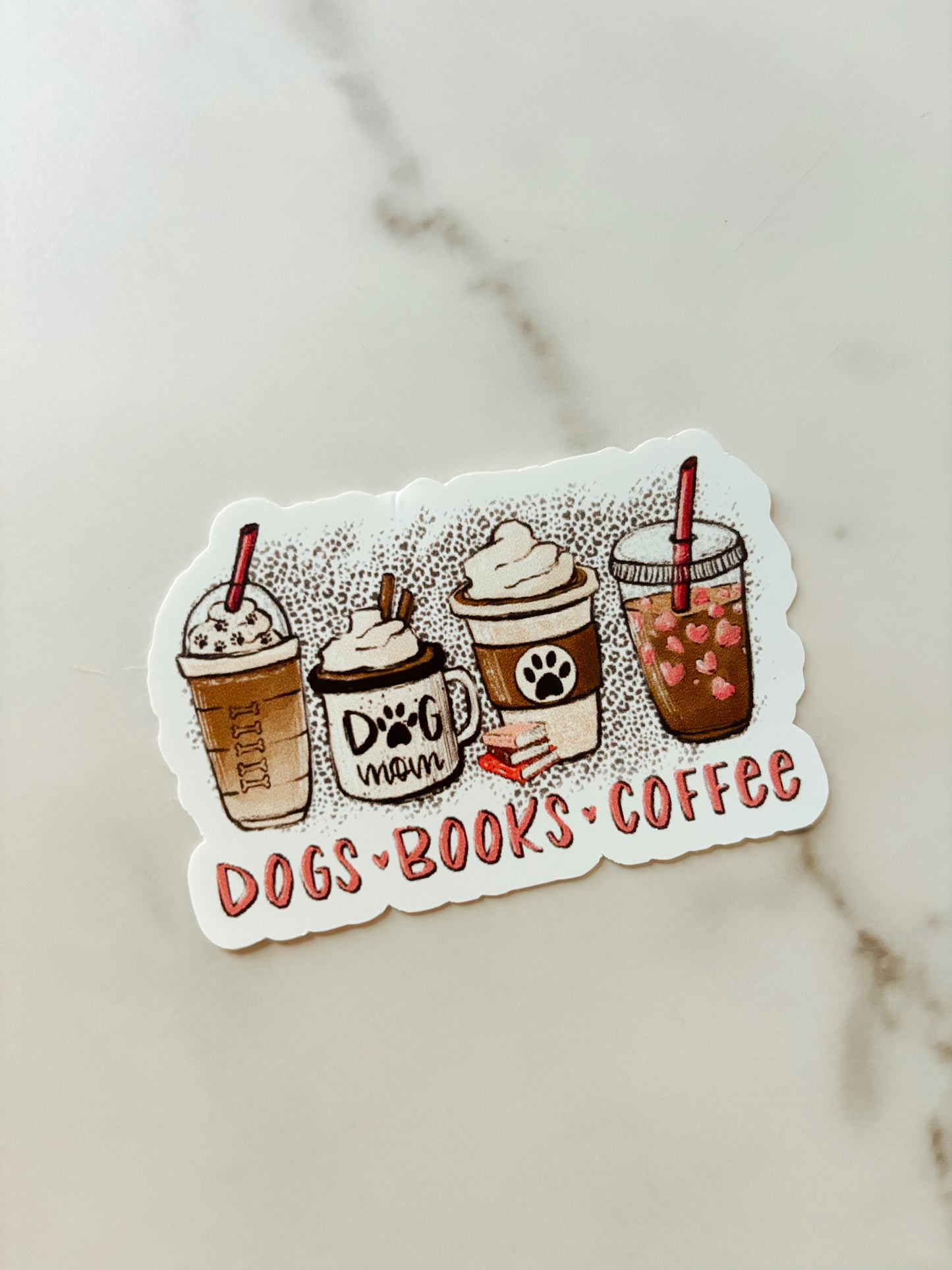 Dogs Books Coffee Sticker