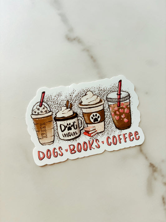Dogs Books Coffee Sticker