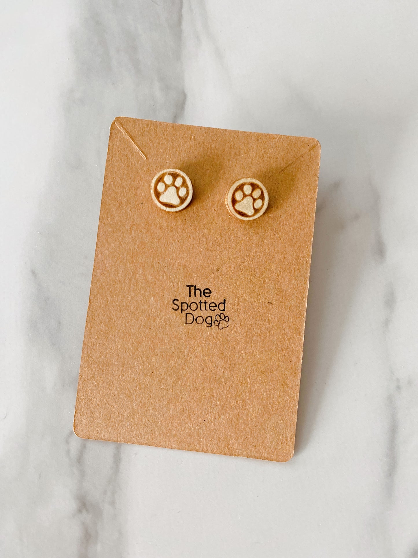 Wood paw print stud earring