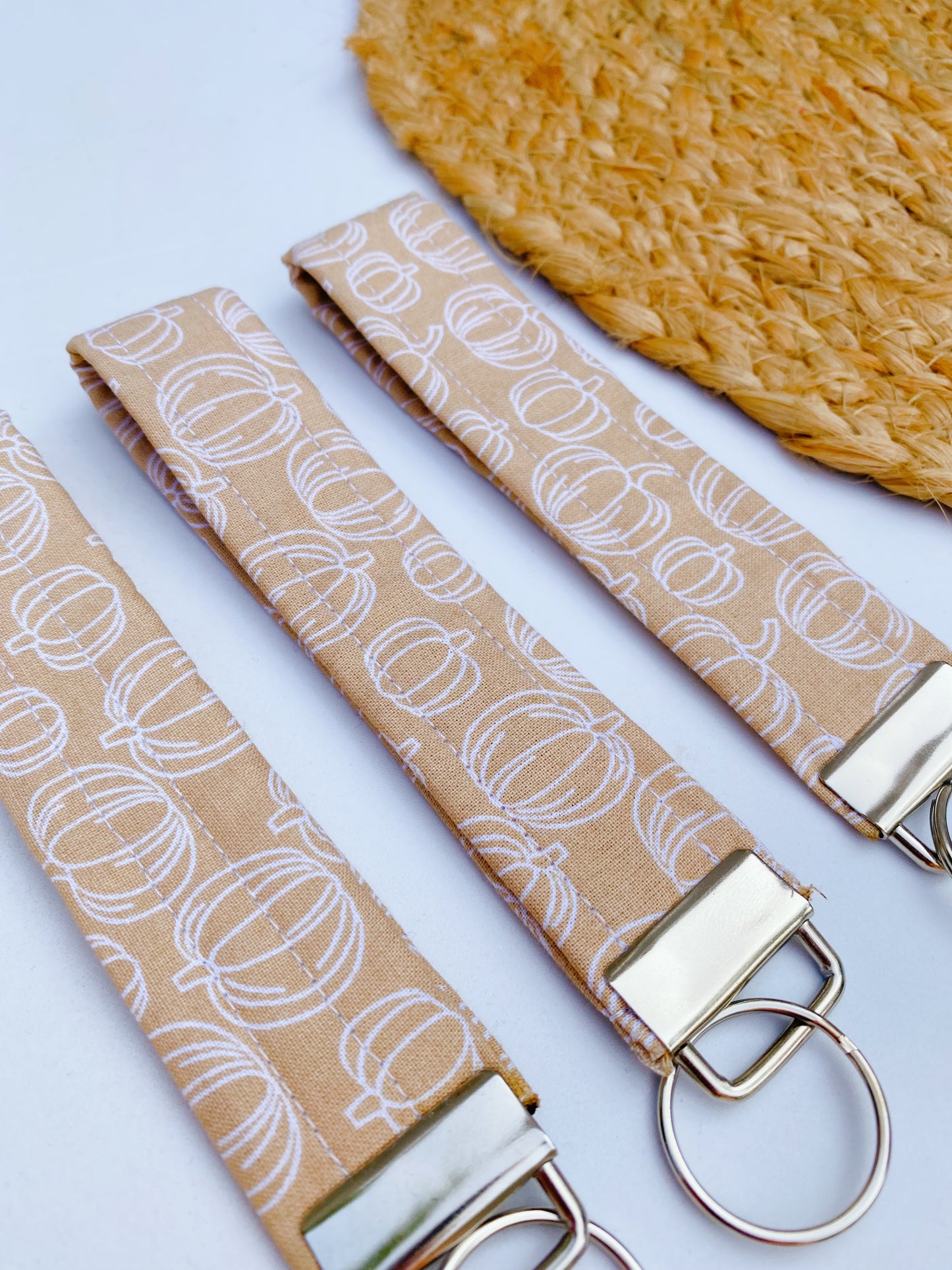 Neutral Lined Pumpkins Keychain Wristlet